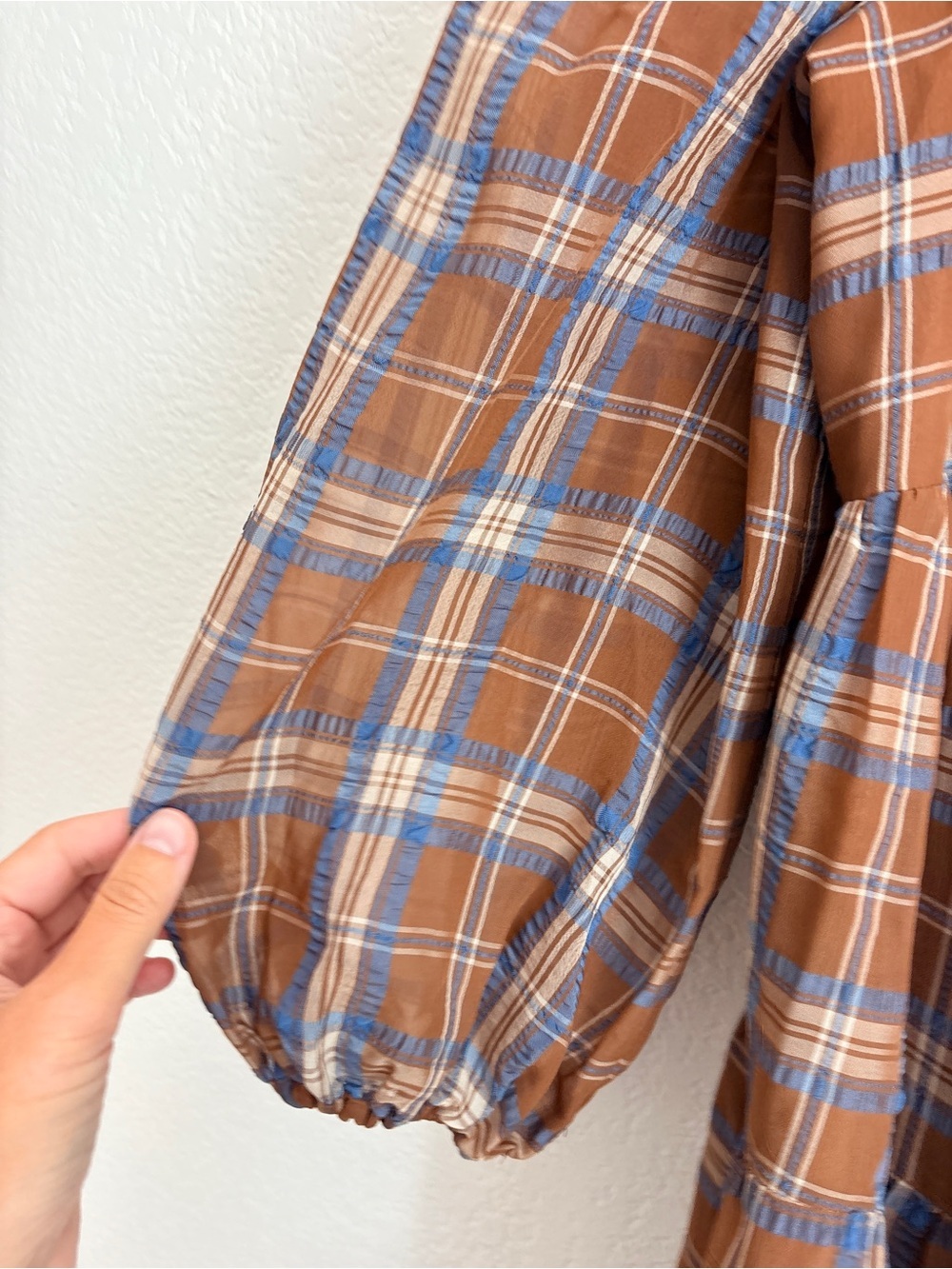 Gianni Bini Fall Plaid Puff-Sleeve Tiered Mini Dress Brown - Picture 9 of 11